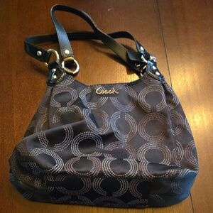 Coach Black and Brown Patterned Shoulder Bag